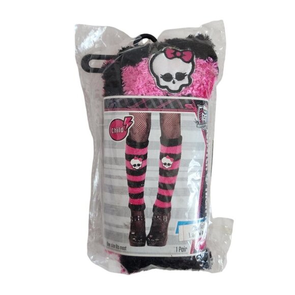 NEW Monster High Skullette Frankie Stein Black/Pink Striped Leg Warmers Child - Picture 1 of 5